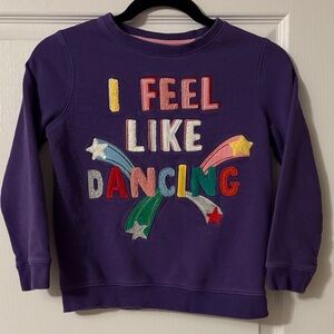 Mini Boden Sweatshirt Pullover Purple ‘I Feel Like Dancing’ Chenille Appliqué